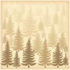 Obraz premium Vintage coniferous forest pattern featuring trees in neutral tones and soft textures