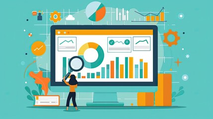 SEO keyword research, keyword planner tool, flat design illustration