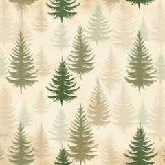 Obraz premium Vintage coniferous forest pattern featuring tall trees in muted tones