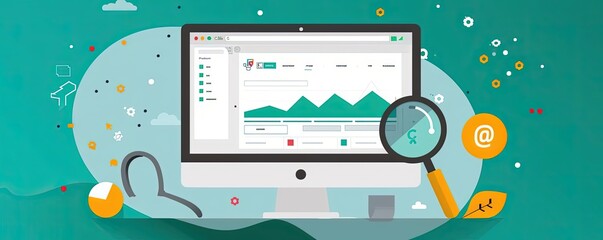 Search engine algorithms, ranking factors overview, flat design illustration