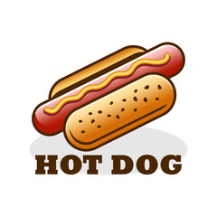 Delicious hot dog logo vector with shadow