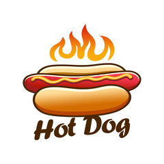 Hot dog logo vector with burning fire