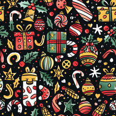 New Year and Christmas 2d cartoon or graphic advertising background, Seamless pattern