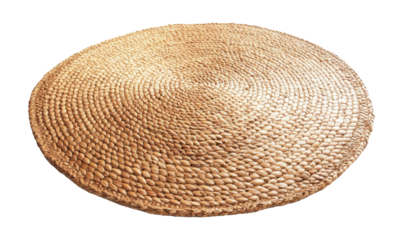 round rug isolated on white, straw carpet circle decor isolated on white.	