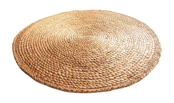 round rug isolated on white, straw carpet circle decor isolated on white.	