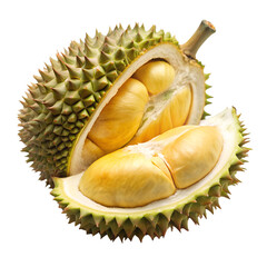 Naklejka premium Durian fruit with slices isolated on white background. Ai generated