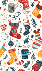 New Year and Christmas 2d cartoon or graphic advertising background, Seamless pattern