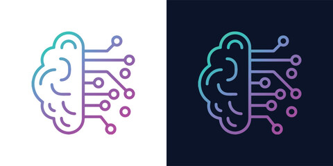 Artificial Intelligence AI Chip in Human Brain. Artificial Intelligence icon with Machine learning, digital skills, generative AI, AI technology, algorithm, virtual intelligence and future