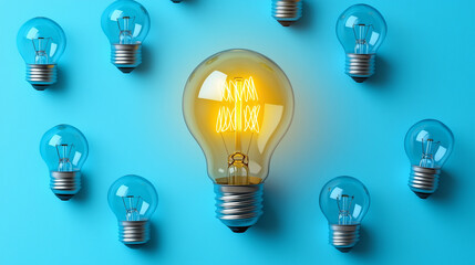 A light bulb surrounded by smaller bulbs with arrows pointing towards it, symbolizing the process of synthesizing and refining ideas.