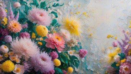 Impressionist Floral Masterpiece: Vibrant Oil Painting Style Illustration of Delicate Blooms in Lush Greenery