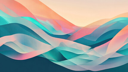 Obraz premium Abstract artwork features a series of colorful, flowing wavy lines creating a captivating pattern, with soft pastel tones blending seamlessly into each other, evoking tranquility.