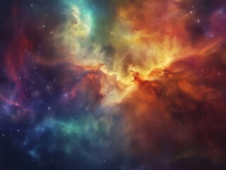 Obraz premium Vivid nebula with swirling colors in deep space, surrounded by stars and cosmic dust