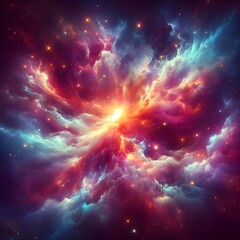 Nebula with vibrant space galaxy cloud. Starry, night sky. Astronomy and universe science. Wallpaper with a supernova background