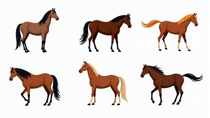 Obraz premium Illustrated Collection of Horses in Various Poses and Colors - Animal Illustration for Educational and Design Use