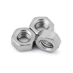 Close-Up of Stainless Steel Hex Nuts - Industrial Fasteners, High-Resolution Image for Manufacturing and Engineering Projects
