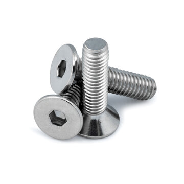 Close-Up of Stainless Steel Hex Socket Flat Head Screws - Industrial Fasteners, High-Resolution Image for Manufacturing and Engineering Projects