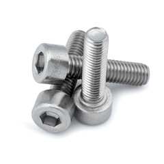 Close-Up of Stainless Steel Hex Socket Cap Screws - Industrial Fasteners, High-Resolution Image for...