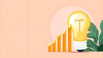 Idea light bulb with rising bars, insight leading to success, flat design illustration