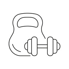 Kettlebell and Dumbbell Line Icon. Strength Training, Muscle Building, Weightlifting Activities Outline Symbol. Isolated Vector Illustration