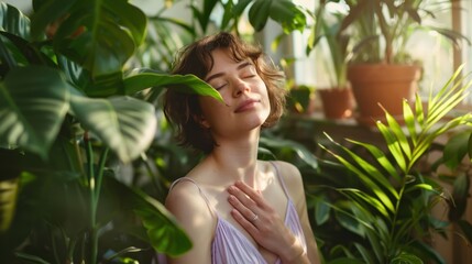 The woman among lush plants