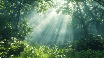 Obraz premium Sunlit Serene Forest Sanctuary Highlighting Nature s Untouched Tranquility and Sustainability