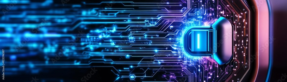 Poster futuristic digital background with glowing lines and circuit patterns, representing advanced technol