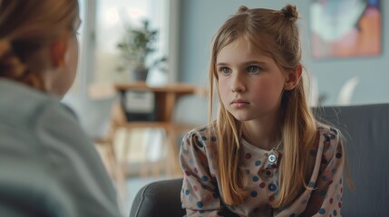 A little girl is talking to a psychologist about anxiety and ADHD.