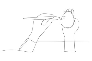 Hand coloring easter eggs. Handmade concept one-line drawing