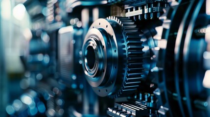Fototapeta premium A close-up of a complex mechanical gear system, showcasing the meticulous design and functionality of intertwined metal components.
