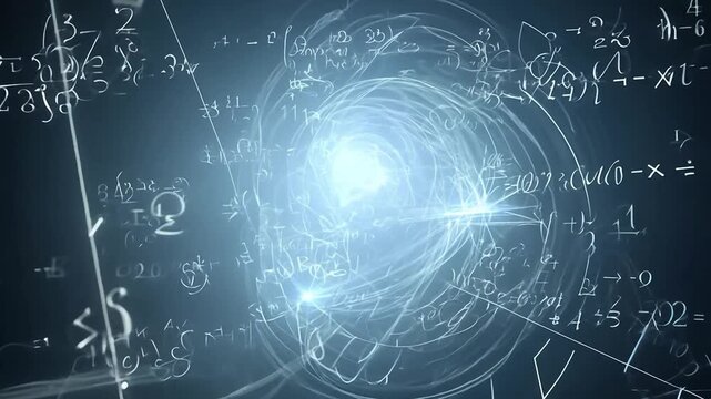 A background of constantly changing mathematical symbols that zoom in on the viewer.