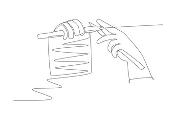 Hand knitting with yarn. Handmade concept one-line drawing