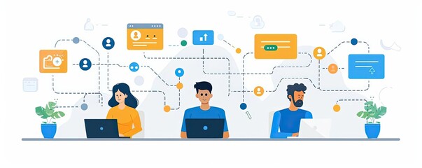 Customer feedback loop, integrating insights into strategy, flat design illustration