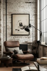 Poster mockup, interior design of a vintage style hipster loft.