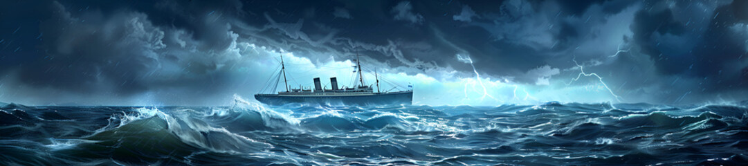Obraz premium Dramatic seascape with sailboat in stormy weather