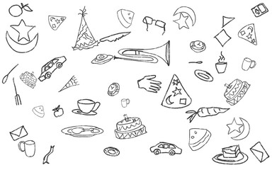 hand drawn set of elements with white background