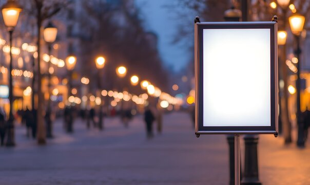 Billboard ready for advertisement in a lively urban night scene, Generative AI