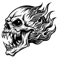 skull with a tattoo on a white background silhouette vector illustration