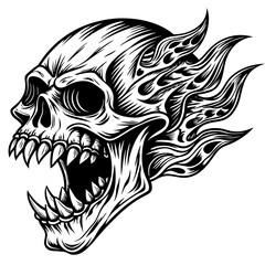 skull with a tattoo on a white background silhouette vector illustration