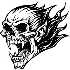 skull with a tattoo on a white background silhouette vector illustration