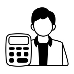 Accountant with calculator glyph icon 