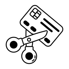 Card with scissors denoting deduction, glyph icon 