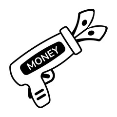 A glyph style icon of money gun 