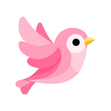 Cute Pink Bird in Simple Cartoon Style