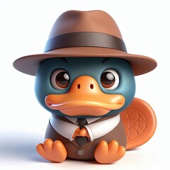 cute Playful platypus with a detective hat 3d Generative aI

