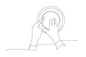 Hands are making crafts from clay. Handmade concept one-line drawing