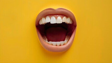 Naklejka premium Open mouth with stylized teeth against a yellow background