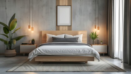 Interior of a modern bedroom with wooden wall