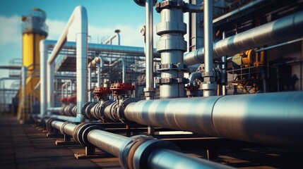 Gas control equipment with big pipes. Natural gas supplies. Neural network ai generated art