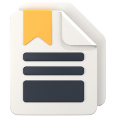 White File with bookmark sign 3D Icon Illustration. Low Poly Style