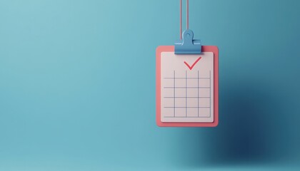Calendar with checkmark displayed against a light blue background